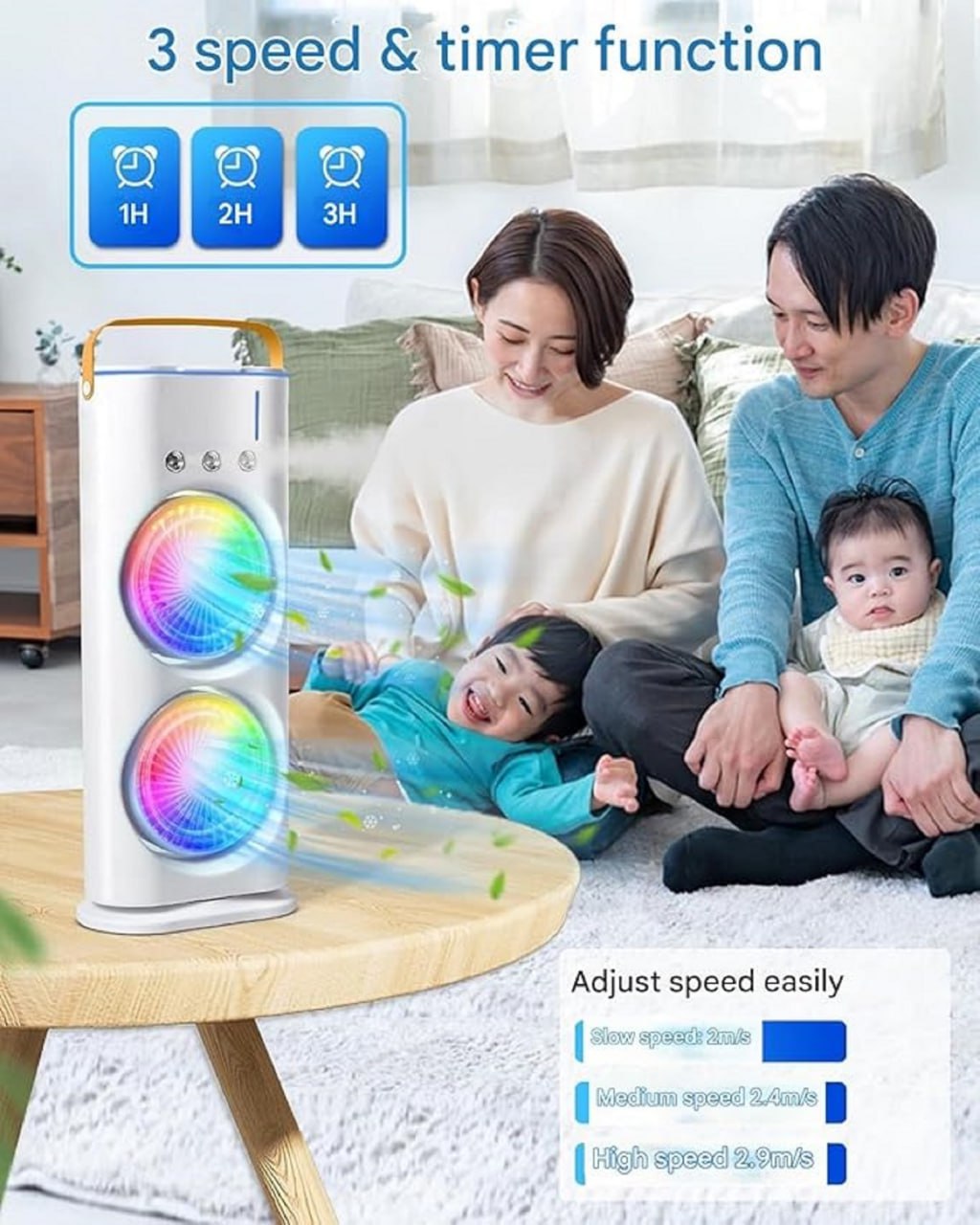 Double End Air Cooler Mist Fan with LED Light | Portable Air Conditioner Fan