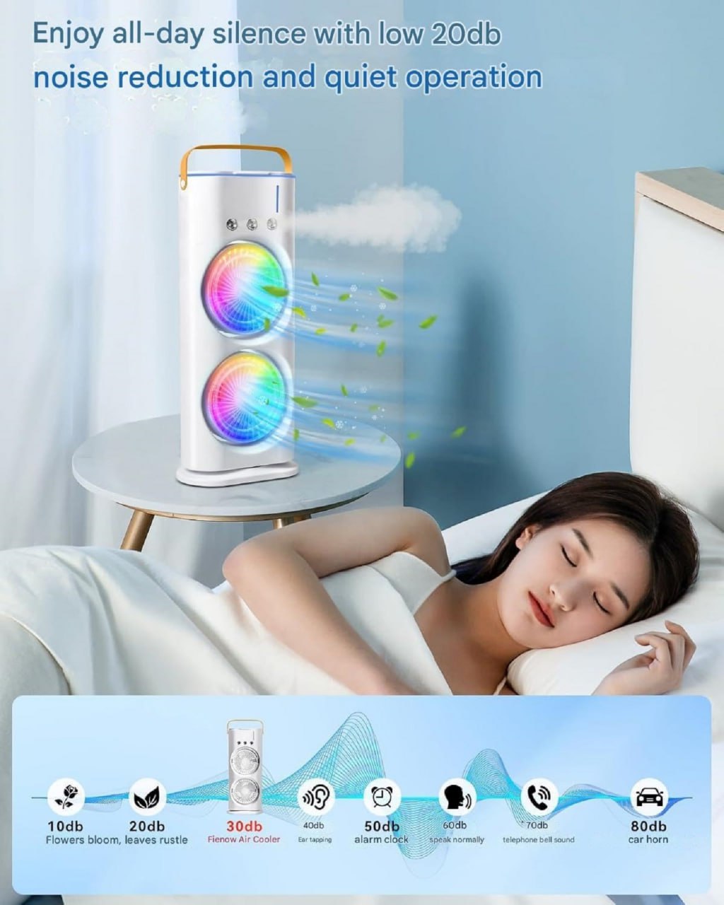 Double End Air Cooler Mist Fan with LED Light | Portable Air Conditioner Fan