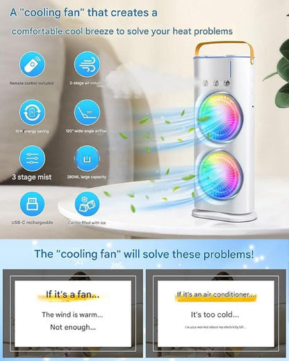 Double End Air Cooler Mist Fan with LED Light | Portable Air Conditioner Fan